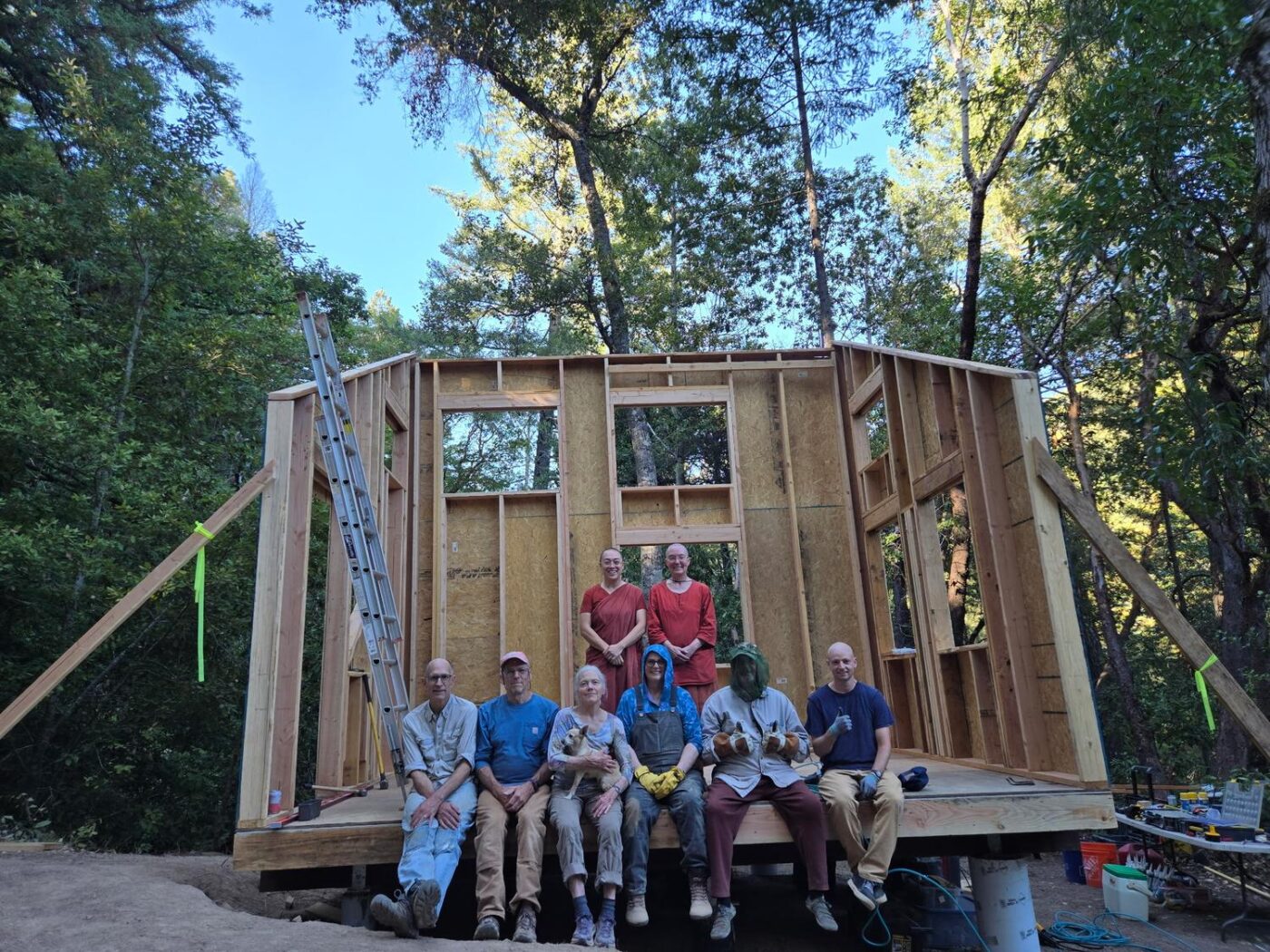 Building a Kuti at Karuna Buddhist Vihara, near Boulder Creek, CA, with Ayya Santussika, Ayya Cittananda, and lay practitioners
