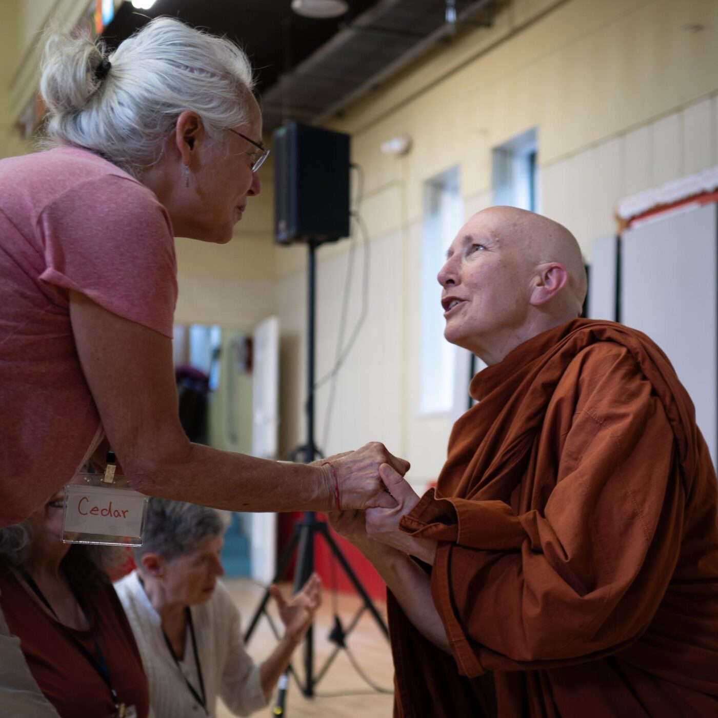 Ayya Ānandabodhī speaks with a lay practitioner