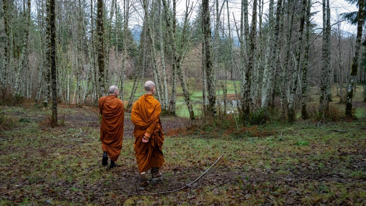 Ajahn Nisabho and Ajahn Kovilo visit a potential site for a new monastery in North Bend